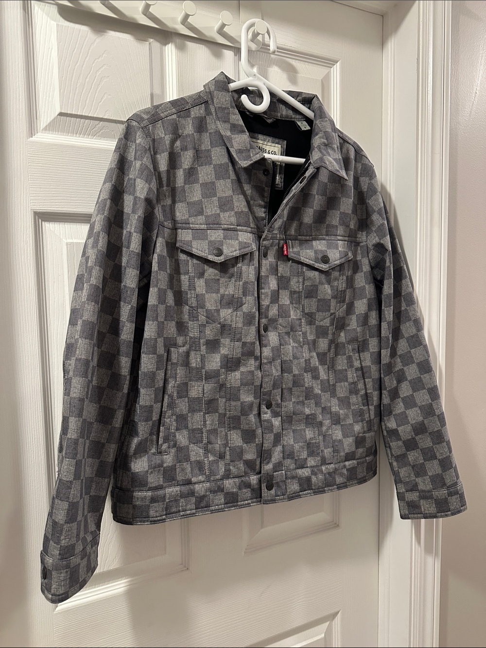 LEVI’S Men’s Gray Checkered Retro Casual Trucker Jacket EUC Sz Med